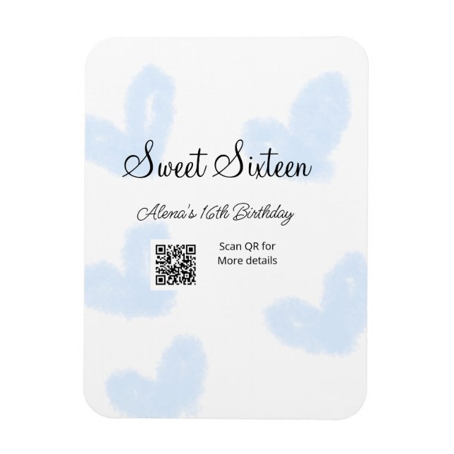 Magnet Flexible Coeurs d'aquarelle bleu QR Sweet sixteen anniversa (Vertical)
