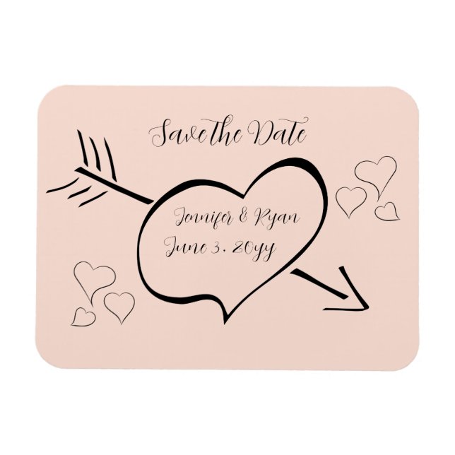 Magnet Flexible Coeurs de calligraphie rose vif Enregistrer la dat (Horizontal)