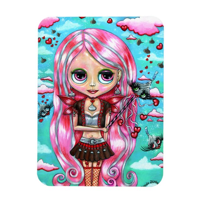 Magnet Flexible Coeurs de cheveux roses et baisers Fée Big Eyes (Vertical)