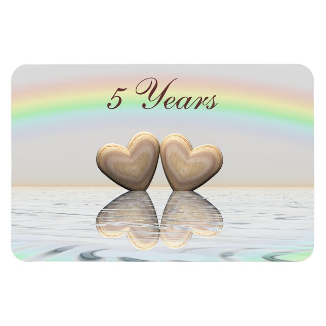 Magnet Flexible Coeurs en bois du 5e anniversaire (Horizontal)