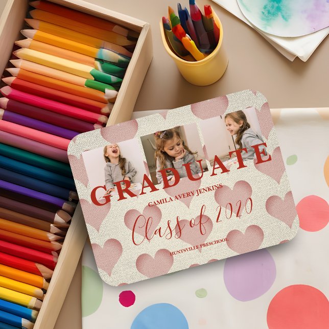 Magnet Flexible Coeurs Pré-K Graduation 3 Photos Textile Texture (Créateur téléchargé)