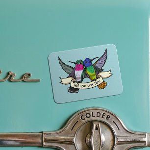 Magnet Flexible Colibris mignons Ajoutez votre propre texte Ruban