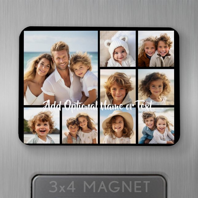 Magnet Flexible Collage carré photo 9 Noir - avec écriture blanche (Personalized fridge magnet - add photos and custom text)