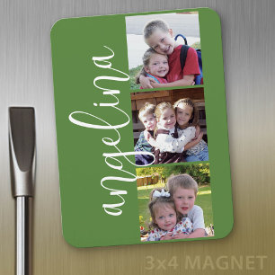 Magnet Flexible Collage de 3 photos à la mode Monogramme personnal