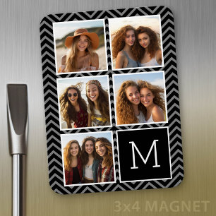 Magnet Flexible Collage de 5 photos Instagram noir blanc monogramm