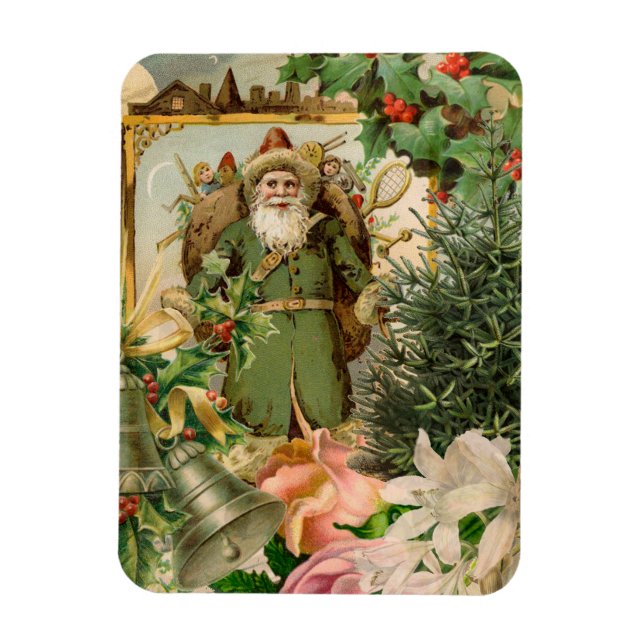 Magnet Flexible Collage de Noël Père Noël vert de l'ancien monde A (Vertical)
