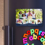 Magnet Flexible Collage de photos de famille w Zigzag Bleu Bande p<br><div class="desc">Créez votre propre collage photo avec un aimant flexible avec quelques-unes de vos photos de famille préférées. Le modèle est configuré pour vous permettre d'ajouter cinq photos et votre texte personnalisé. L'exemple de texte dit "Nos vacances de camping dans les bois 20xx" que vous pouvez bien sûr modifier ou supprimer...</div>