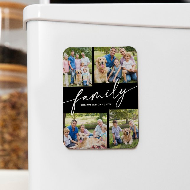 Magnet Flexible Collage de photos moderne Famille Script Souvenir (Créateur téléchargé)
