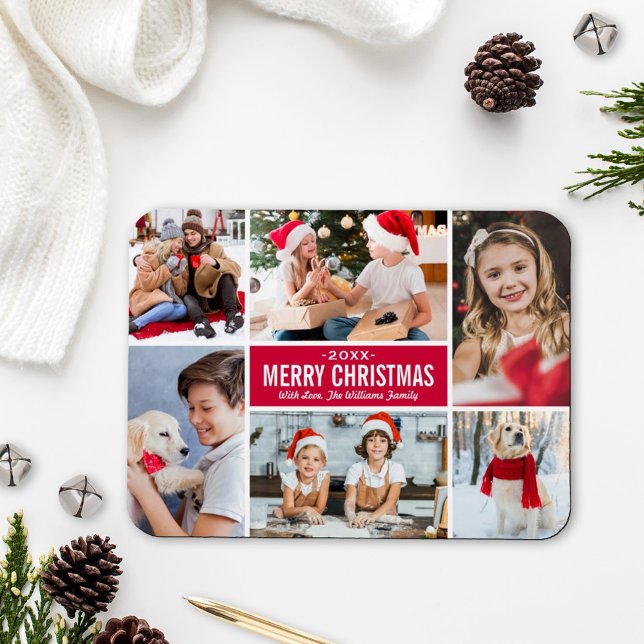 Magnet Flexible Collage de photos rouge moderne de Noël joyeux (Créateur téléchargé)