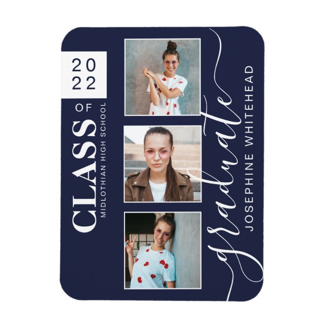 Magnet Flexible Collage photo moderne Graduation Navy Blue 2022 (Vertical)