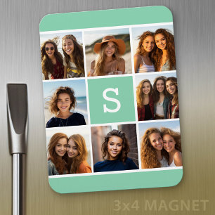 Magnet Flexible Collage photo Monogramme personnalisé Vert menthe