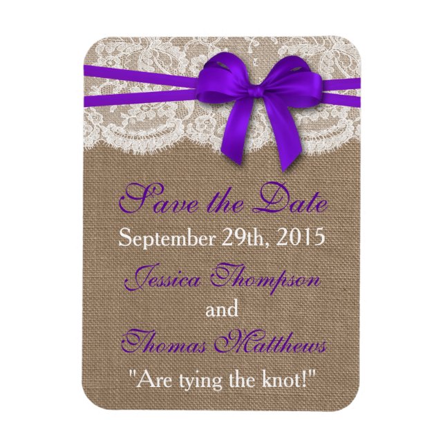Magnet Flexible Collection de Mariages Rustique pourpre Bow (Vertical)