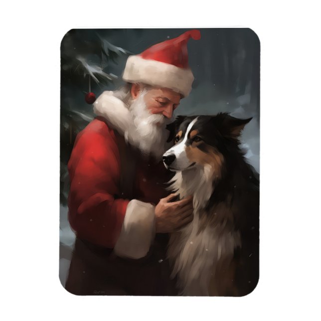 Magnet Flexible Collie frontalier avec Noël Festif du Père Noël (Vertical)