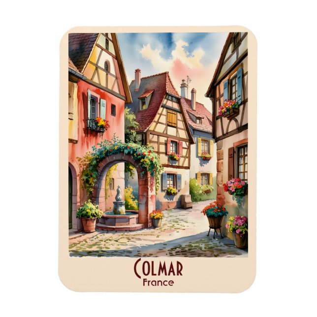 Magnet Flexible Colmar France Alsace Watercolor Travel Custom Text (Vertical)