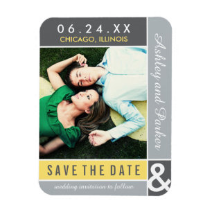 Magnet Flexible Colorblock gris jaune Mariage Photo Enregistrer la