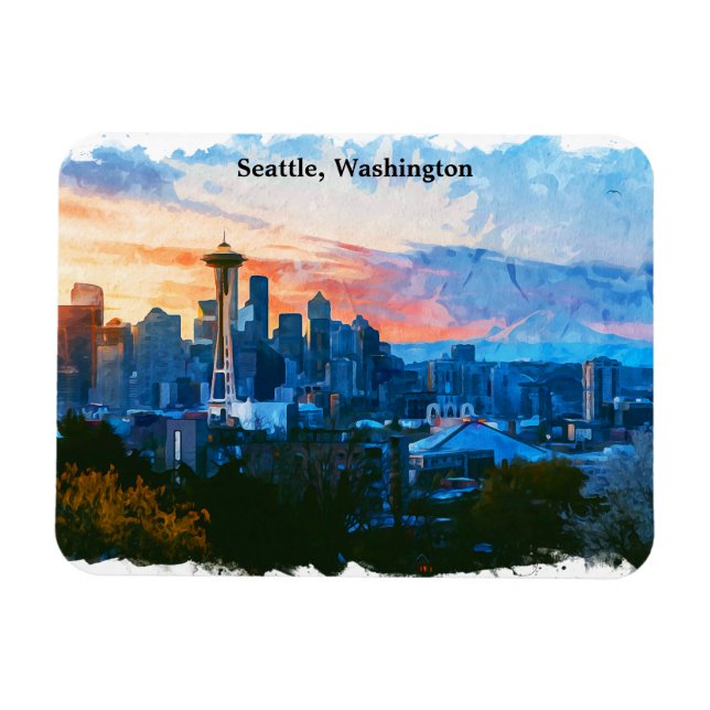 Magnet Flexible Colorée Seattle Washington Skyline (Horizontal)