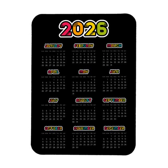 Magnet Flexible Colorful 2025 Calendrier noir (Vertical)