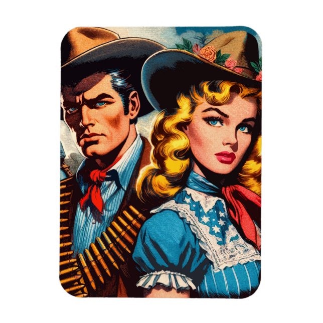 Magnet Flexible Comics rétro Wild West Couple (Vertical)