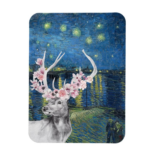Magnet Flexible Compilation de Van Gogh Nuit étoilée et cerf fleur (Vertical)