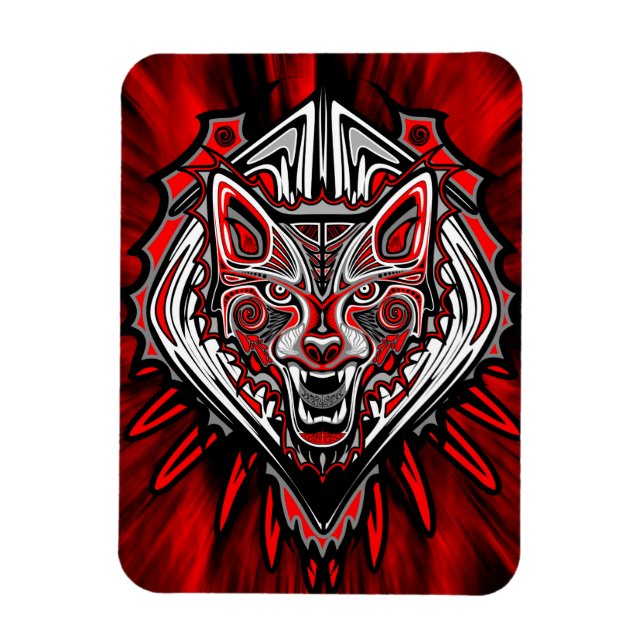 Magnet Flexible Conception de totem tribal Haida Loup (Vertical)