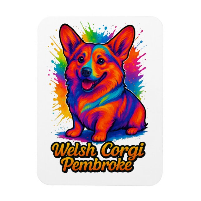 Magnet Flexible Conception Pop Art vibrante de Welsh Corgi Pembrok (Vertical)