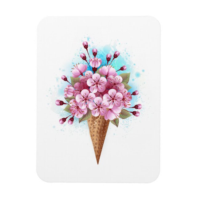Magnet Flexible Cône rose Sakura crème glacée gaufre (Vertical)
