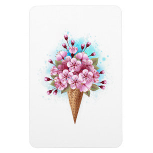 Magnet Flexible Cône rose Sakura crème glacée gaufre