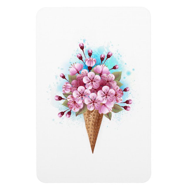 Magnet Flexible Cône rose Sakura crème glacée gaufre (Vertical)