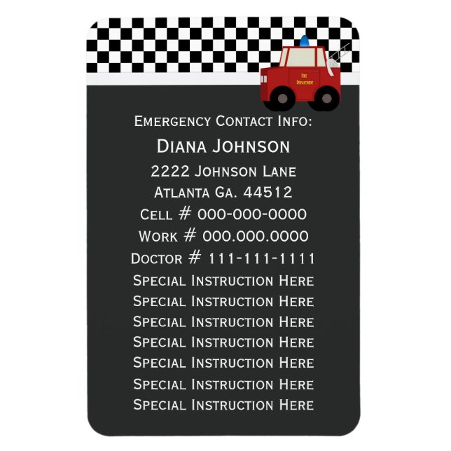 Magnet Flexible Contact d'urgence : Camion à feu (Vertical)