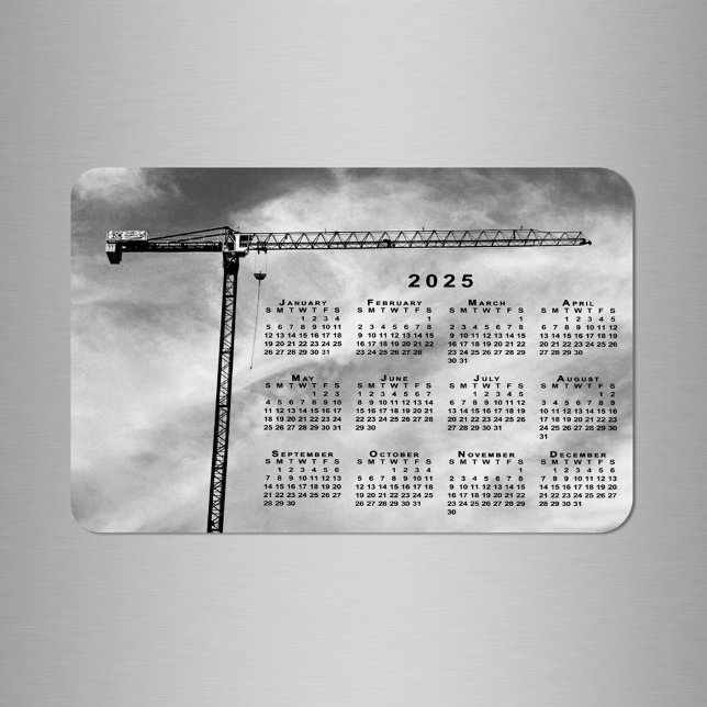 Magnet Flexible Cool Construction Grue Photo Calendrier 2025 (Cool Construction Crane Photo 2025 Calendar Magnet in situ)
