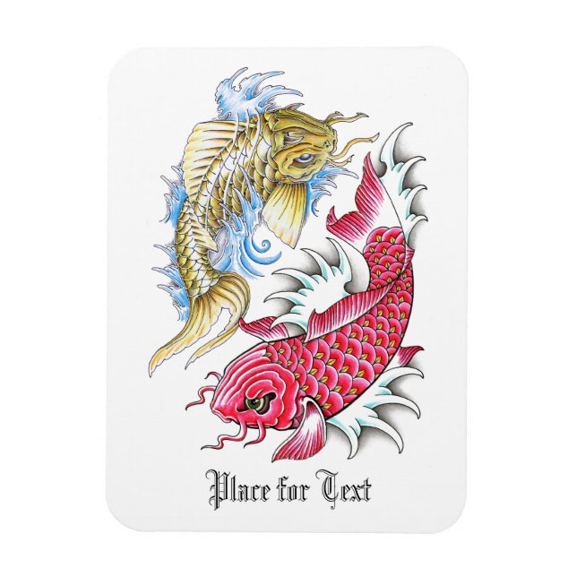 Magnet Flexible Cool Oriental Koi Poisson Rouge Or Yin Yang tatoua (Vertical)
