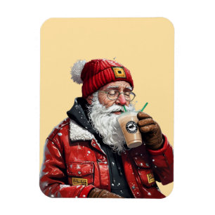 Magnet Flexible Cool Père Noël Boire du café glacé Art de Noël