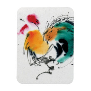 Magnet Flexible Coq coloré. Calligraphie et watercolor.