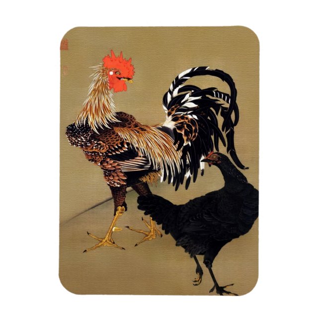 Magnet Flexible Coq et Poule par Ito Jakuchu (Vertical)
