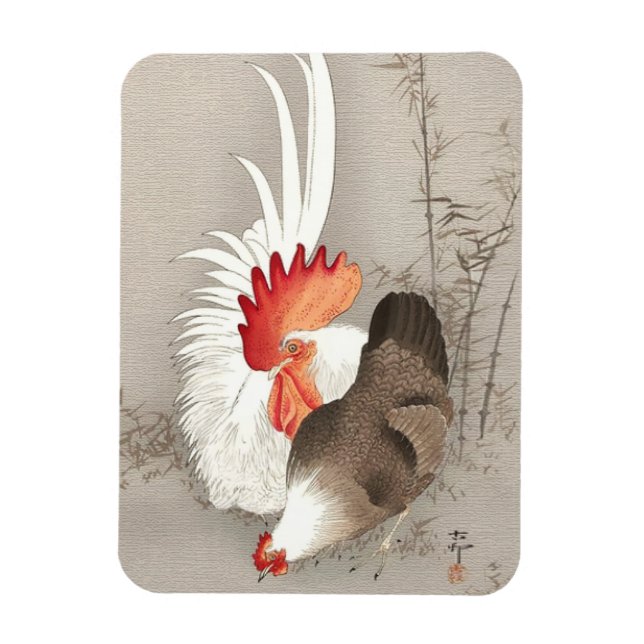 Magnet Flexible Coq et Poule par Ohara Koson (Vertical)