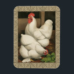 Magnet Flexible Coq & Hen à l'extérieur Hen House avec frontière b<br><div class="desc">Un imprimé d'art rustique présentant un coq vigoureux et une poule dans une maison de poules. La bordure foncée ecru est motif est constituée d'éléments en spirale. Ce tirage serait un grand ajout à une décoration de maison de campagne rurale.</div>