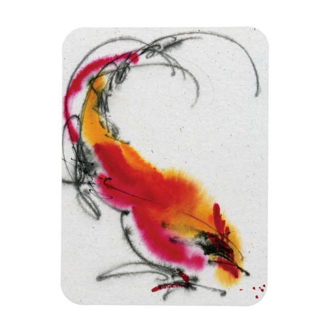 Magnet Flexible Coq inhabituel. Calligraphie et aquarelle. (Vertical)