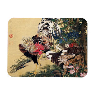 Magnet Flexible Coq Poule et Hydrangea par Ito Jakuchu