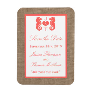Magnet Flexible Coral Seahorse Burlap Beach Wedding Collection