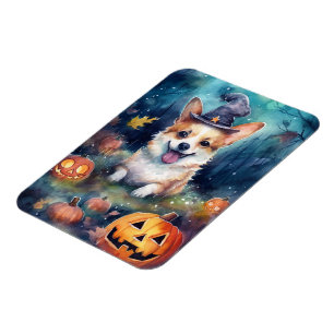 Magnet Flexible Corgi Halloween avec citrouilles effrayant