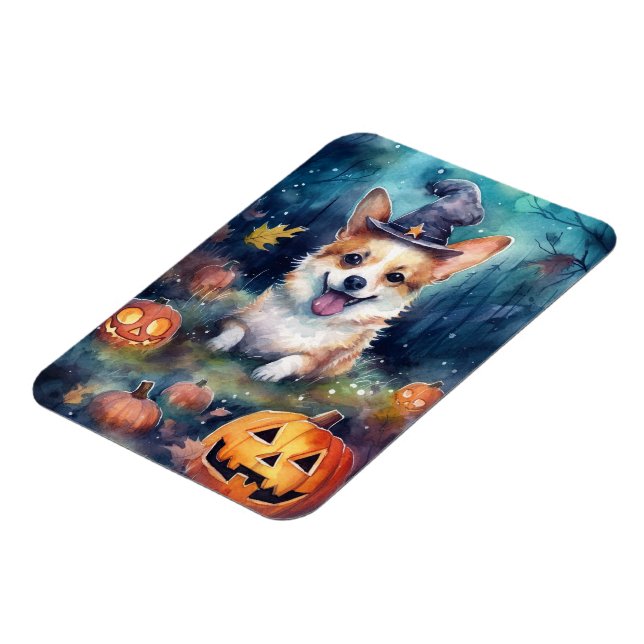 Magnet Flexible Corgi Halloween avec citrouilles effrayant (Côté Gauche)