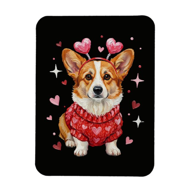 Magnet Flexible Corgi Mignon Cœur Saint Valentin (Vertical)