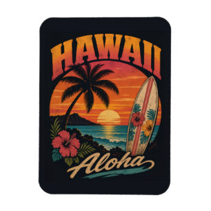 Magnet Flexible Coucher de soleil hawaïen vintage Palmiers Planche