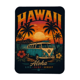 Magnet Flexible Coucher de soleil hawaïen vintage Palmiers Planche