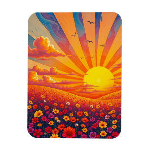 Magnet Flexible Coucher De Soleil Radieux Sur Un Paysage Whimsical