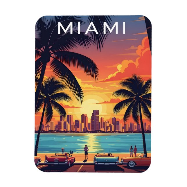 Magnet Flexible Coucher de soleil sur la ligne d'horizon de Miami (Vertical)