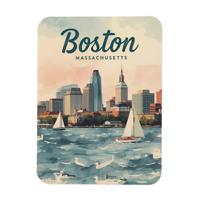 Magnet Flexible Coucher de soleil sur la skyline de Boston & voili (Vertical)