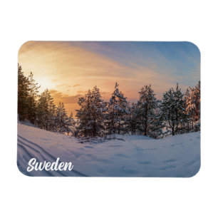 Magnet Flexible Coucher de soleil sur une forêt de neige gelée prè