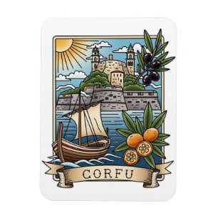 Magnet Flexible Coucher de soleil vintage Corfou Grèce Voyage