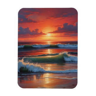Magnet Flexible Coucher Rouge Océan Peinture de paysage marin